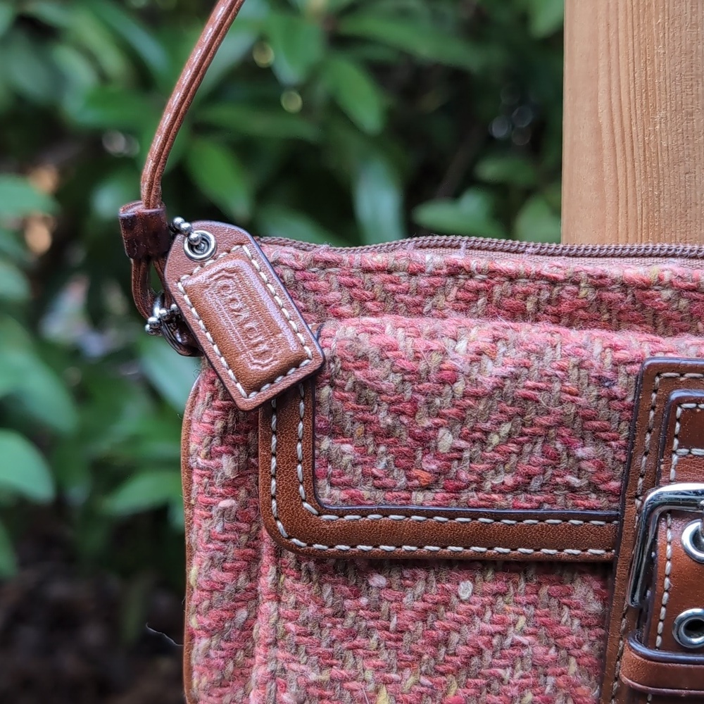 Y2K Coach Orange and Brown Leather Tweed Wristlet - Picture 2 of 4